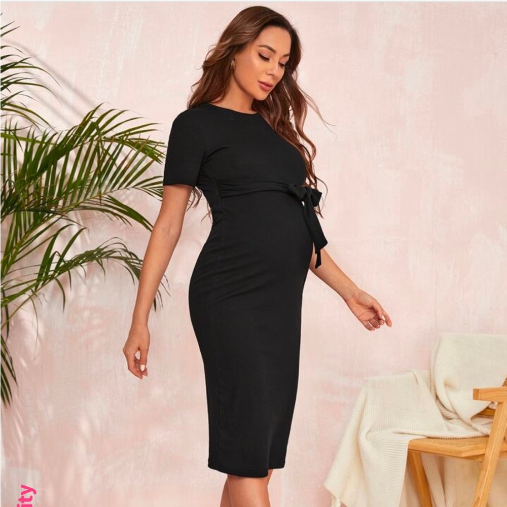 Shein maternity rib knit tie front dress size small (4) - Picture 2 of 7